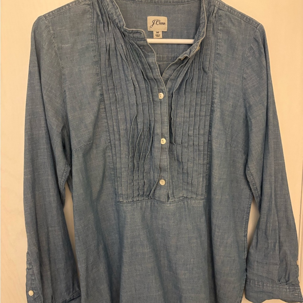 J. Crew Denim Blue Pleated Blouse